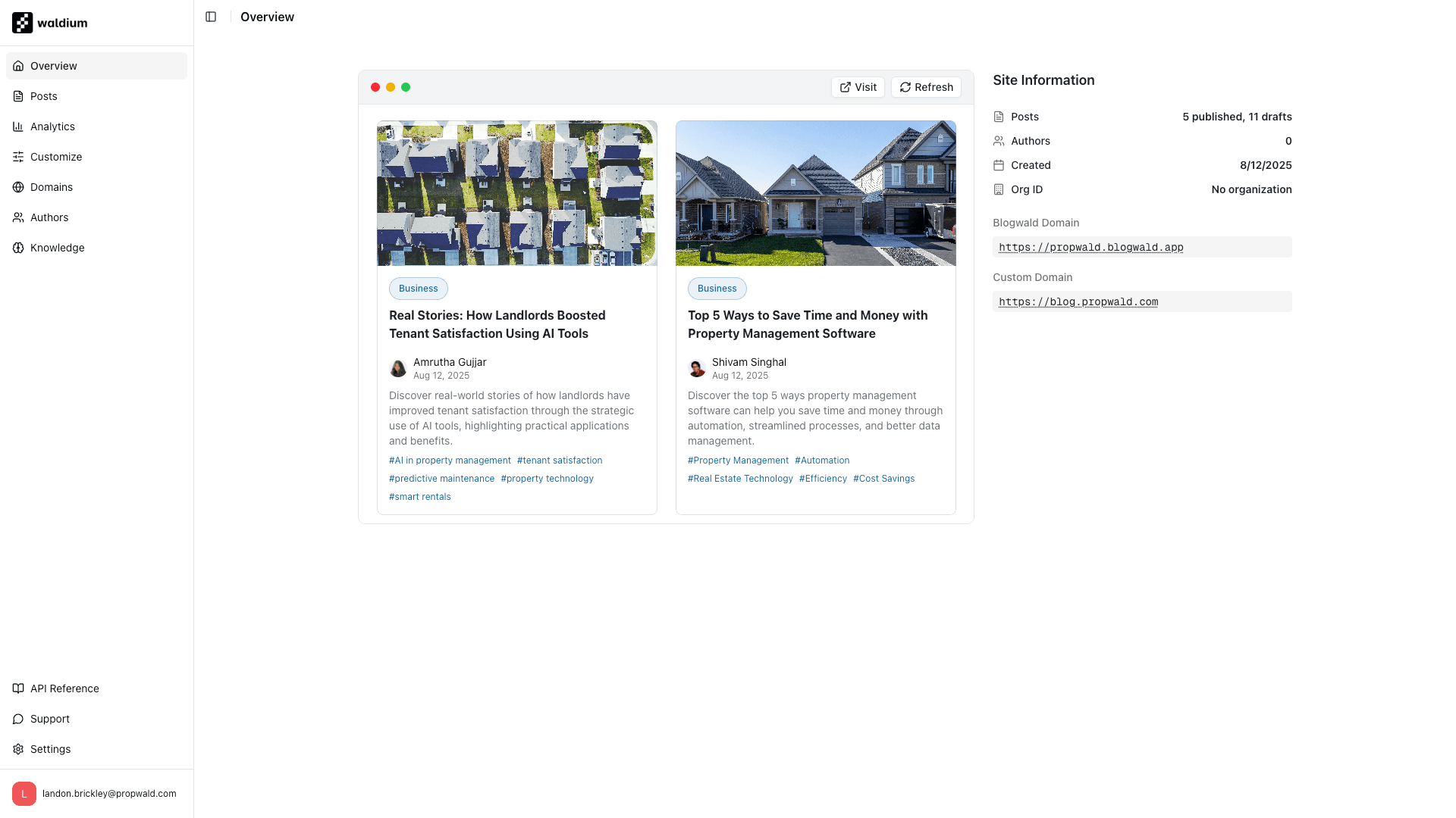 Waldium Overview Dashboard